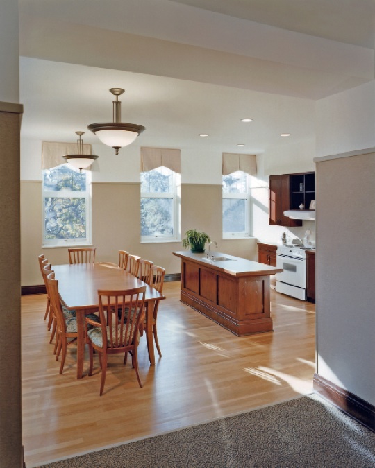 Kitchen with island and dining table