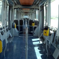 Tram interior without any passengers