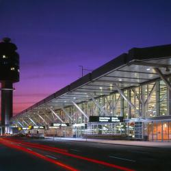 Exterior of new Vancouver terminal at dawn